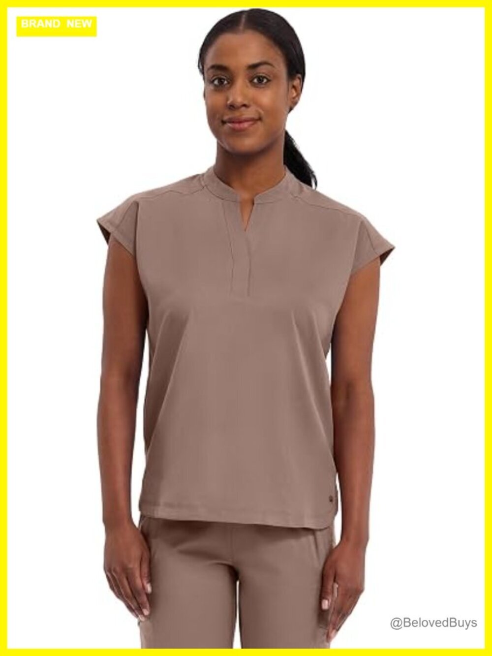 Relaxed Fit Scrub Top with Knit Details, Dolman Sleeves, 2 Pockets